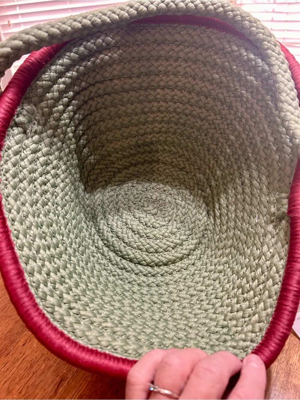 Colonial Mills Green and Burgundy Braided Basket - Made in the USA